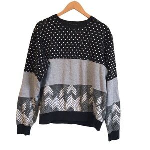 Lrg vintage style multi print crewneck sweatshirt gray black size Large